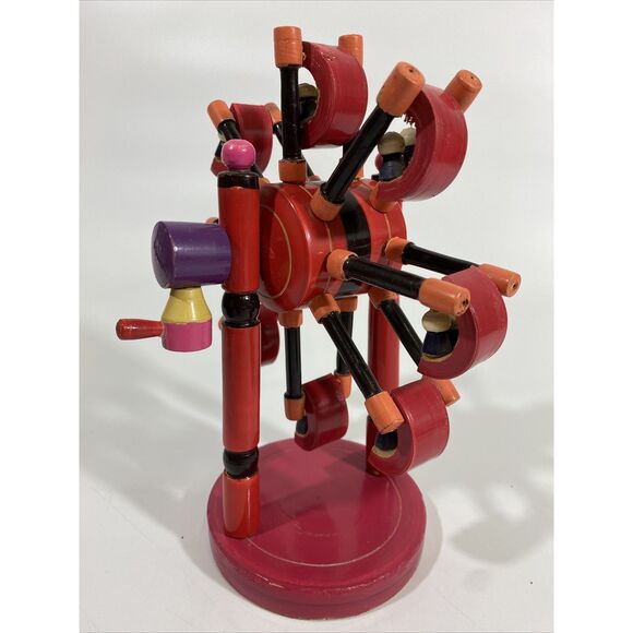 Vintage OOAK Wood Toy Ferris Wheel Hand Crank Japan? Swining Cars w/ people 8.5” - Picture 3 of 6